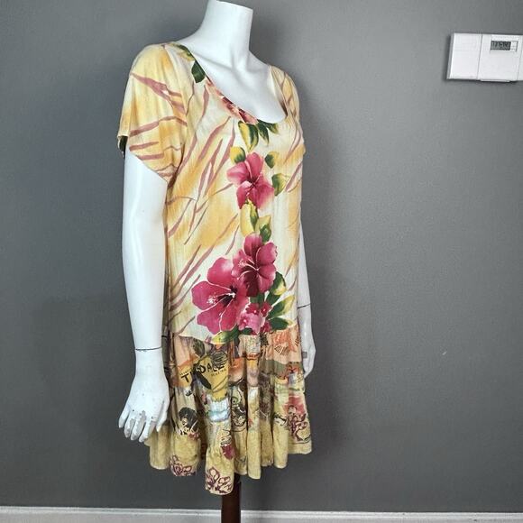 JAMS WORLD Dress XL Hawaiian Floral Patchwork Tropical Hibiscus VTG pink - Picture 3 of 7